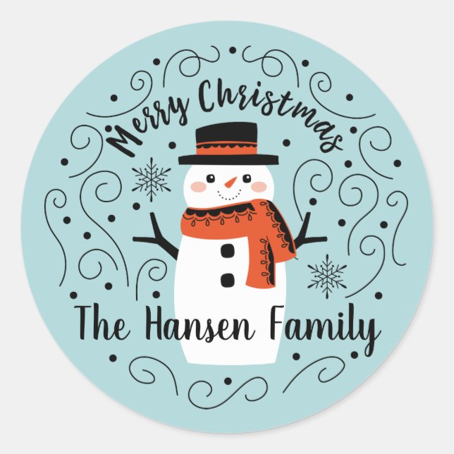 Rond Sticker Snowman de Noël joyeux (Devant)
