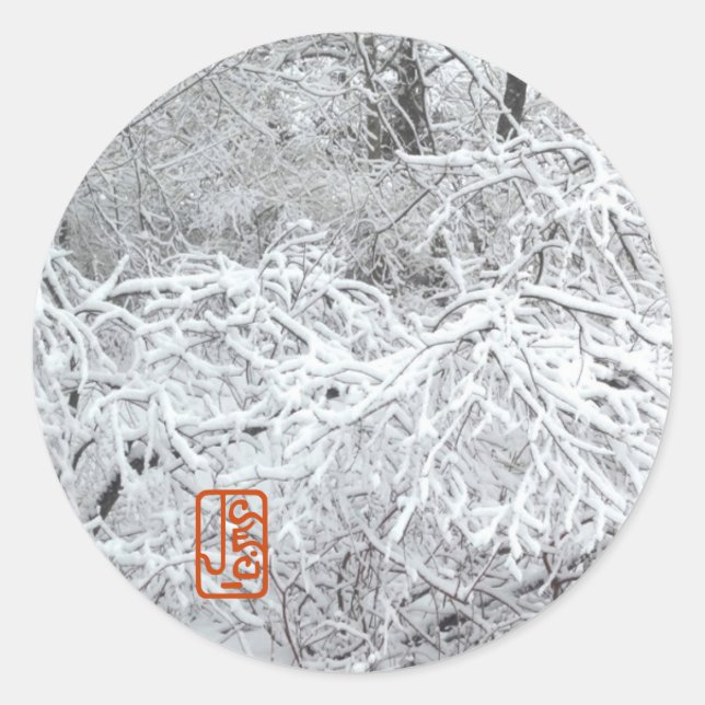 Rond Sticker Snowy Hedgerow Winter Round (Devant)