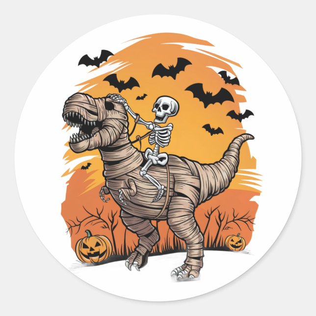 Rond Sticker T-Rex Mignonne Halloween Skeleton équitati (Devant)