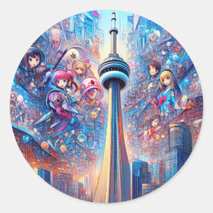 Rond Sticker tour USA - Iconic American Skyline