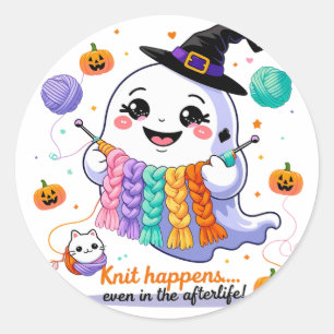 Rond Sticker Tricot Fantôme Kawaii - Gif Halloween mign