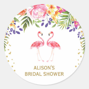 Rond Sticker Tropical Floral Flamant rose Faveurs
