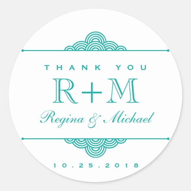 Rond Sticker turquoise Bleu Blanc Flèche Cercle Mariage (Devant)