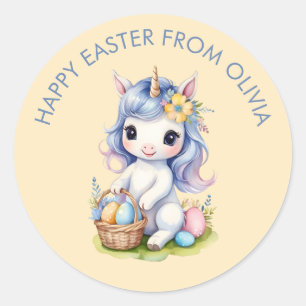 Rond Sticker Unicorn Personnalisable à Pâques