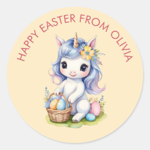 Rond Sticker Unicorn Personnalisable à Pâques