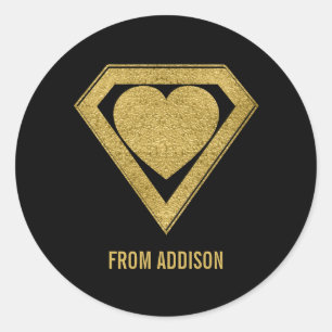 Rond Sticker Valentine Gold Superhero Friend