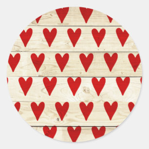 Rond Sticker Valentines Day avec Coeurs sur Bois