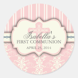 Rond Sticker vintage de première communion Damask