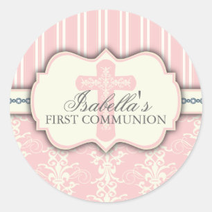 Rond Sticker vintage de première communion Damask