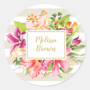 Rond Sticker vintage Fleurs Rose Pastel Chic Élégant