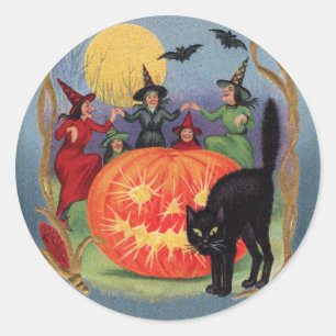 Rond Sticker vintage Halloween Sorcières de danse
