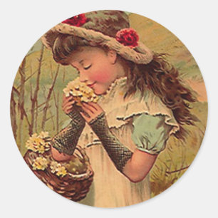 Rond Sticker Vintage Victorian Pinaavant Picking Flower