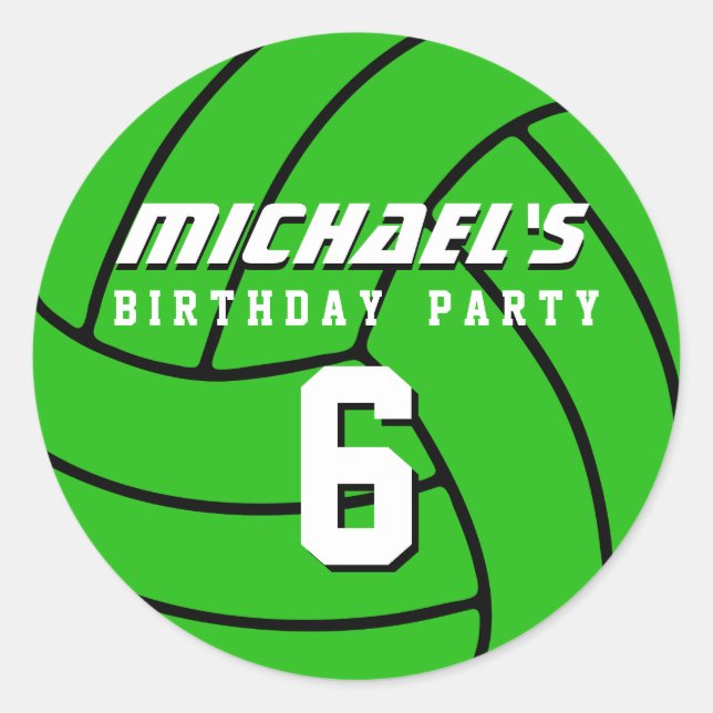 Rond Sticker Volleyball Vert Sports Anniversaire (Devant)