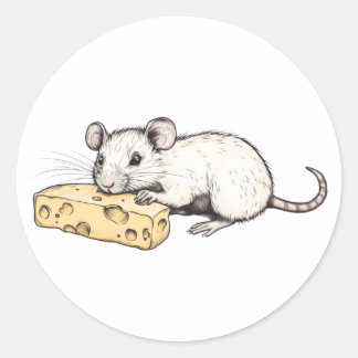 Rond Sticker with a picture of a rat with cheese