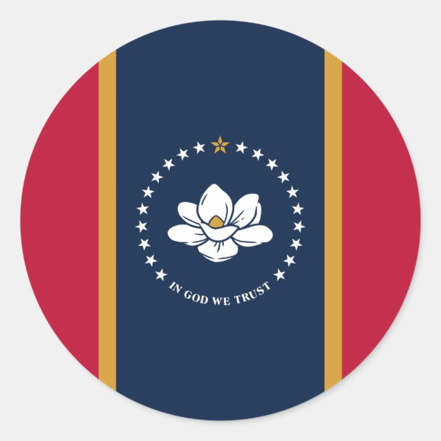 Rond Sticker with Flag of Mississippi State, USA (Devant)