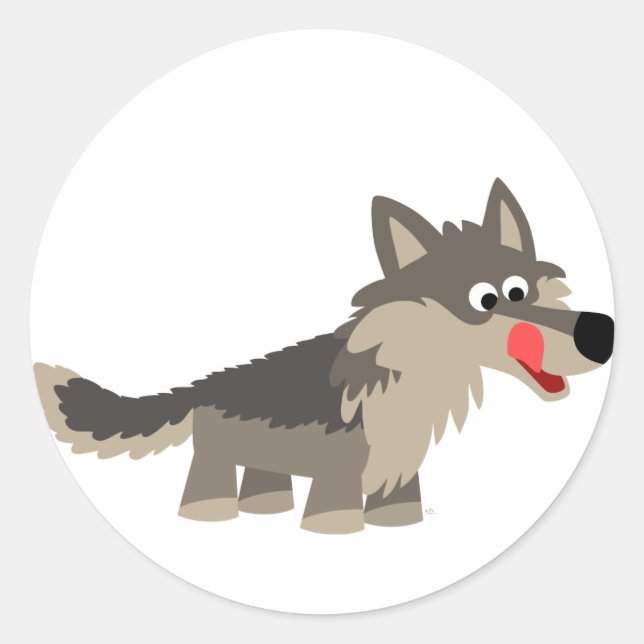 Rond Sticker Wolf affamé en dessin mignon (Devant)
