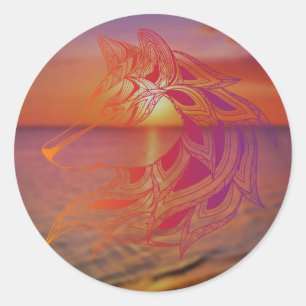 Rond Sticker Wolf Sunset