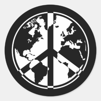 Rond Sticker World Peace - Blanc sur Noir