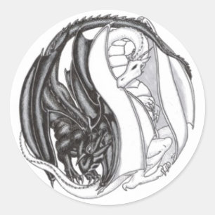 Rond Sticker Yin/Yang Dragons