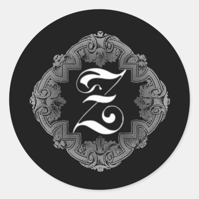Rond Sticker Z Goth Initial Élégant (Devant)