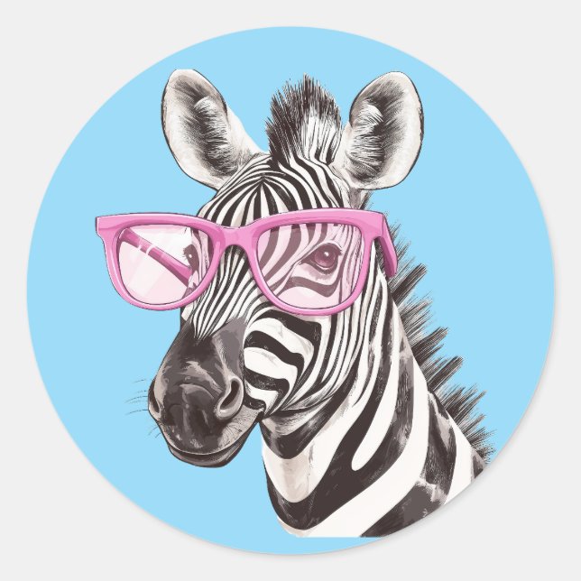 Rond Sticker Zebra avec lunettes roses Arrière - plan b (Devant)
