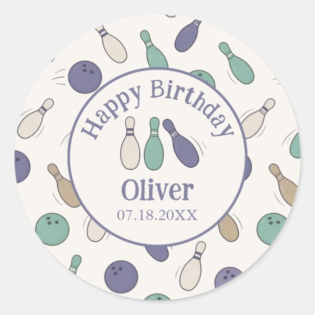 Rond Strike Up Some Fun Vintage Bowling Party Sticker (Devant)