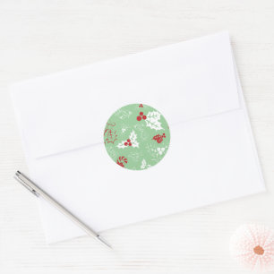 Rond Sucre de canne Holly Sticker de Noël vert et rou