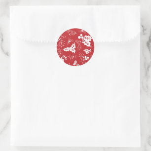 Rond Sucre de canne Holly Sticker de vacances rouge e