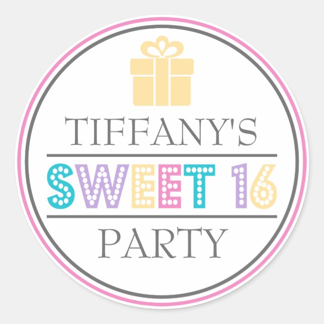 Rond Sweet 16 Anniversaire Fête Favor Sticker (Devant)