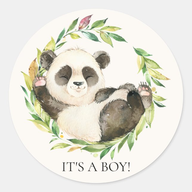 Rond Sweet Panda Bear It's a Boy Faveur Sticker (Devant)