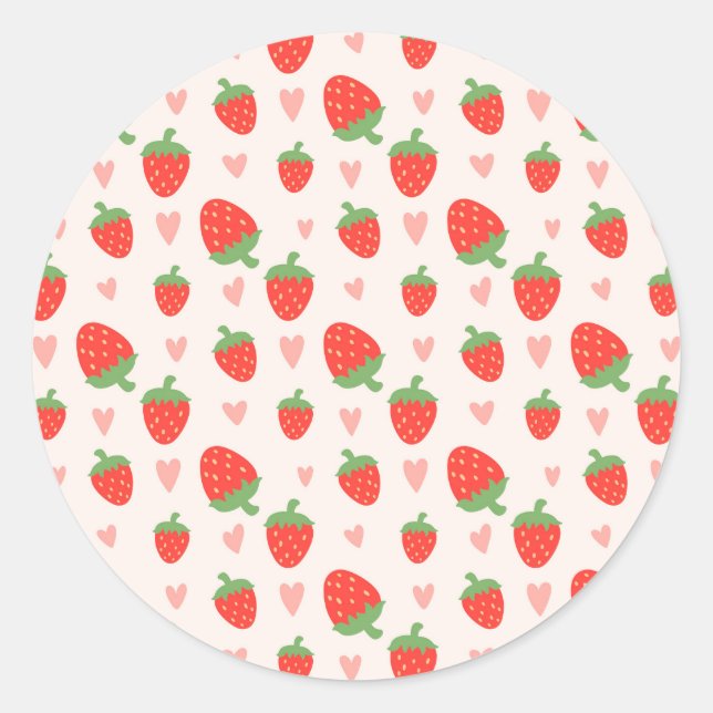 Rond Sweet Strawberries & Hearts Sticker (Devant)
