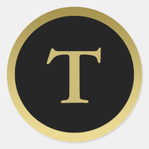 Rond T : Monogramme T Élégant Gold et Black Sticker
