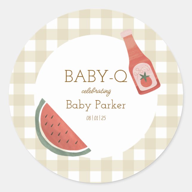 Rond Tan Gingham Baby-Q Sticker (Devant)