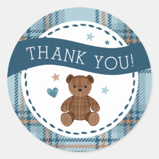 Rond Tartan Teddy Bear, Baby Boy Shower LARGE STICKER
