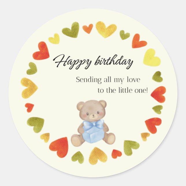 Rond Teddy Bear avec Amour Sticker d'anniversaire (Devant)