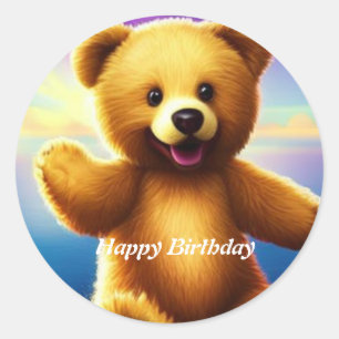 Rond Teddy Bear Happy Birthday Classic Round Sticker