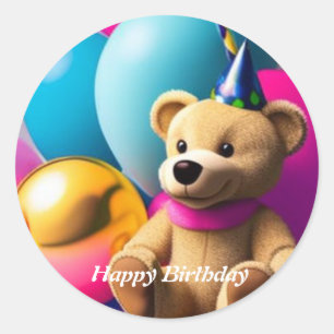 Rond Teddy Bear Happy Birthday Classic Round Sticker
