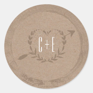 Rond Tranche en bois rustique   Sticker Monogramme