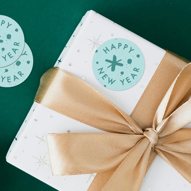 Rond Trendy Modern Handwritten Happy New Year Sticker (Créateur téléchargé)