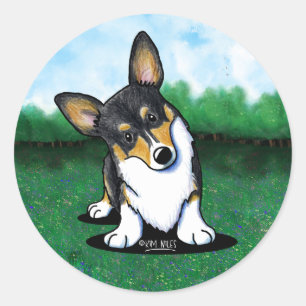 Rond Tri Curious Corgi Classic Round Sticker