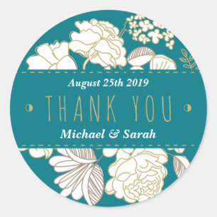 Rond Turquoise Blue Flower Garden Mariage Favor Sticker