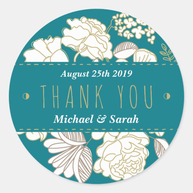 Rond Turquoise Blue Flower Garden Mariage Favor Sticker (Devant)