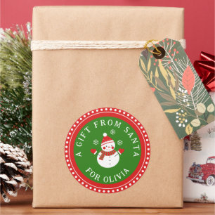 Rond Un cadeau de Père Noël mignon Snowman Sticker Noël