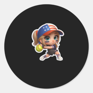 Rond Une Mignonne Fille En Sticker Sport De Baseball