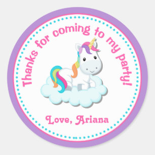 Rond Unicorn Birthday Party Favor Tag Sticker