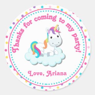 Rond Unicorn Birthday Party Favor Tag Sticker