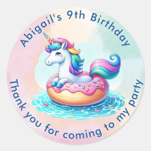 Rond Unicorn Pool Party Anniversaire Sticker