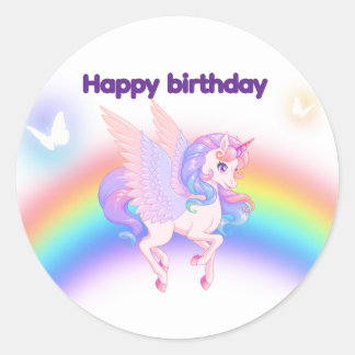 Rond Unicorn Rainbow Birthday Invitation  Sticker