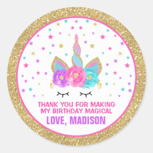 Rond Unicorn rose & Gold Party Favoriser Sticker de bal