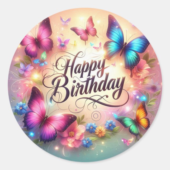Rond Vibrant butterfly birthday sticker  (Devant)